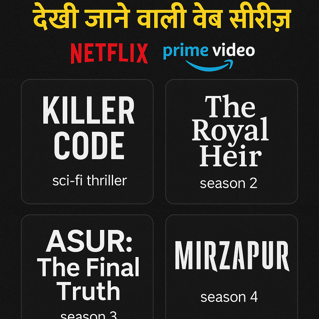 2025 की सबसे ज्यादा देखी जाने वाली वेब सीरीज़ – Netflix, Prime Video और JioCinema की टॉप सीरीज़ का प्रमोशनल पोस्टर
